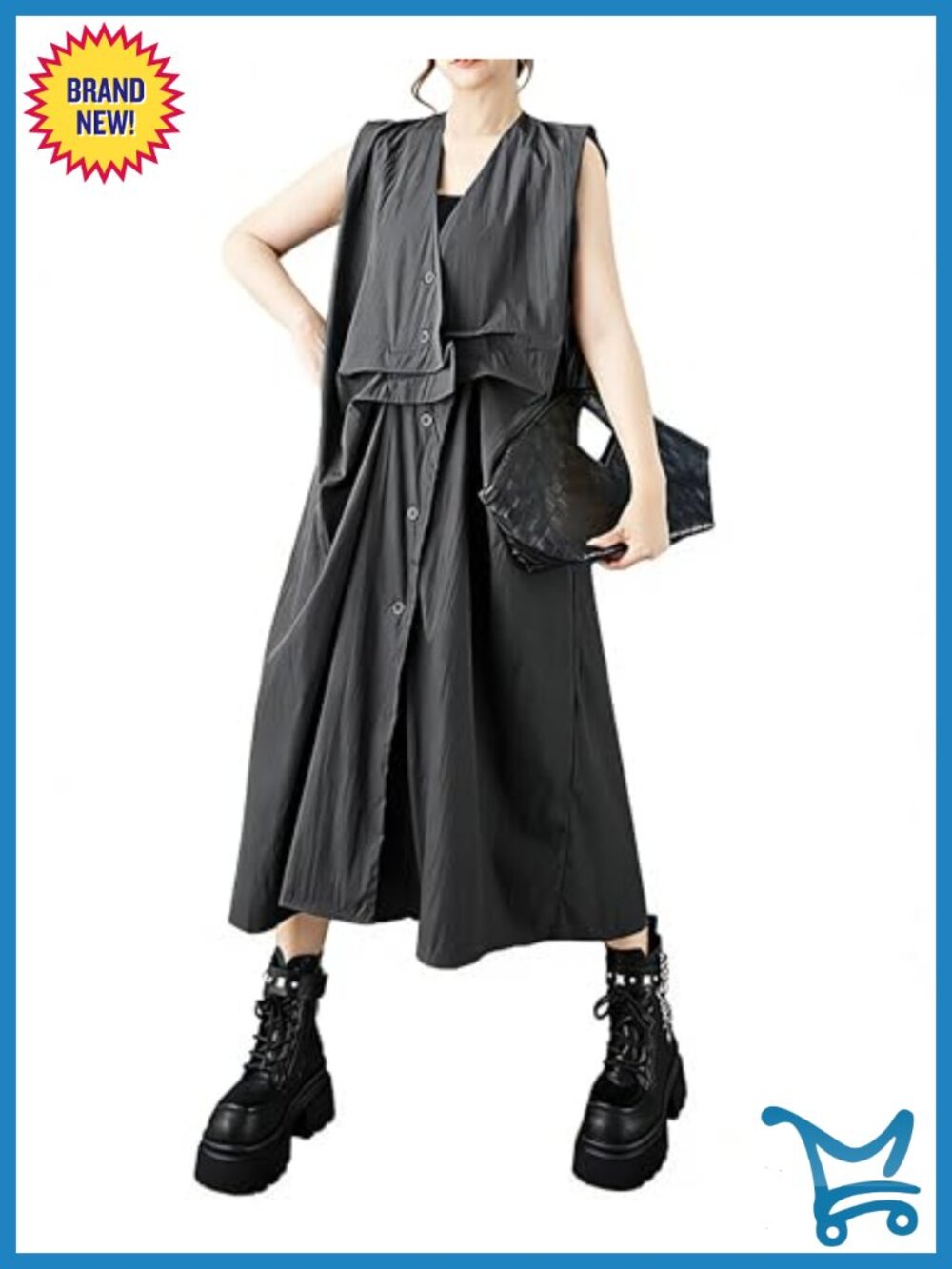 V-Neck Sleeveless Button Down Shift Dress with Side Pockets